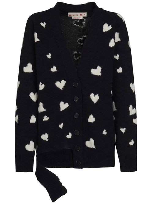Heart-print V-neck cardigan - Black