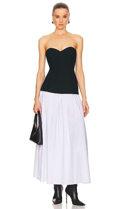 Helsa Faille Colorblock Midi Dress in Black,White