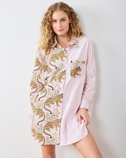 Organic Cotton Button-Down Shirt in Leopard Bagheera | Women's XXS/XS | Pink Spring