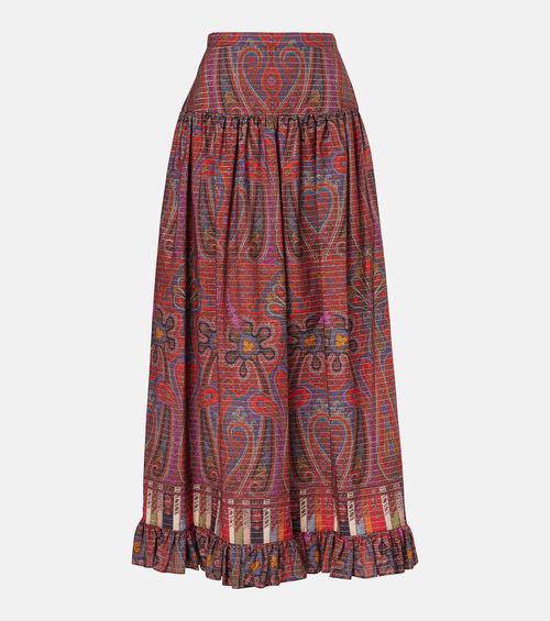 Printed high-rise cotton maxi skirt