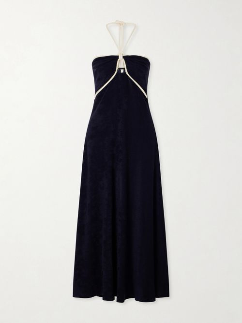 Gleymoon Cut-out Cotton-terry Halterneck Maxi Dress - Navy