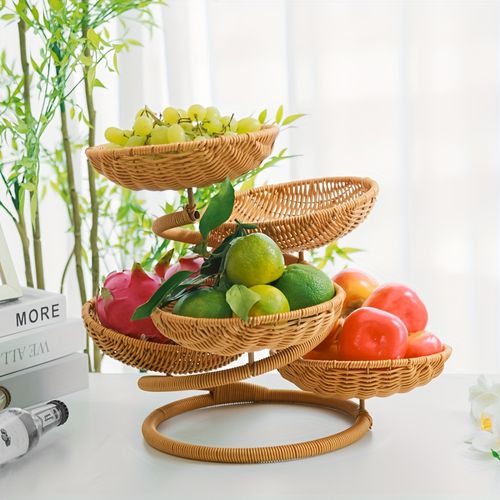 TEMU Cesta de almacenamiento de de frutas creativas de capas, cesta de aperitivos y pan de aumento , secas tejida a de mimbre artificia