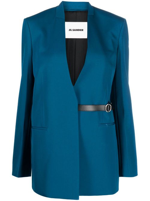 Tailored belted single-breasted blazer - Blue