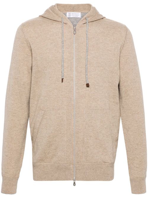 Fine-knit cashmere hoodie - Brown