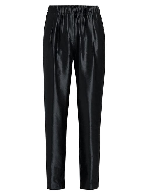 Women's Satin Linen-Silk Pants - Black