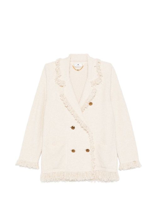 V-neck patch pockets Cotton double-breasted jacket