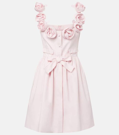 Floral-appliqué cotton minidress