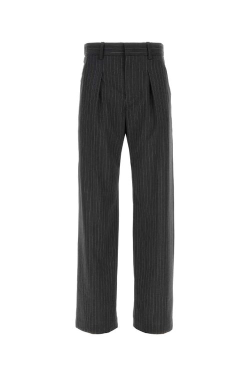 Pinstriped Wool Trousers — Gray