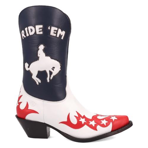 Dingo Womens Cowgirl Graphic Snip Toe Casual Boots Mid Calf Low Heel 1-2" - Blue, Red, White