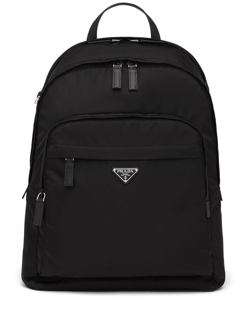 Re-Nylon logo-plaque backpack - Black