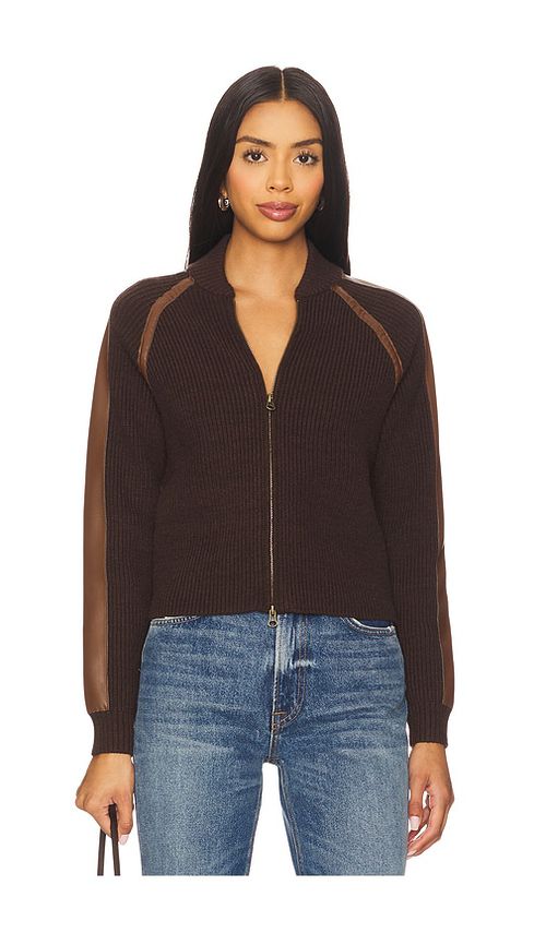 Central Park West Atlas Raglan Zip Up Jacket in Chocolate. - S also in