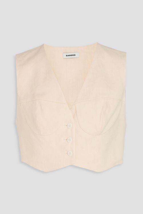Sandro - Cropped linen-blend vest - White - 3