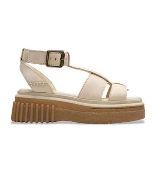 Clarks for woman. 26181204 Evamar Sun cream white leather sandals (41), 3 to 5 cm, Buckle, Casual