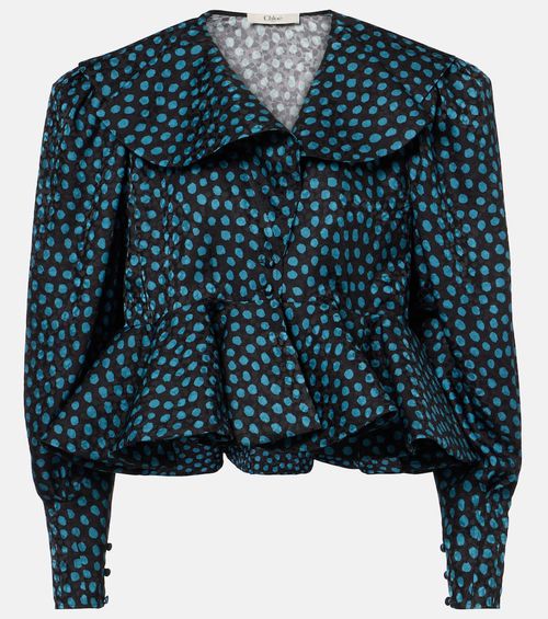 Chloé Polka-dot peplum silk jacquard top