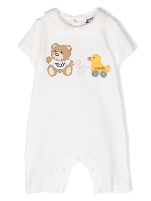 Teddy Bear-print cotton romper - White
