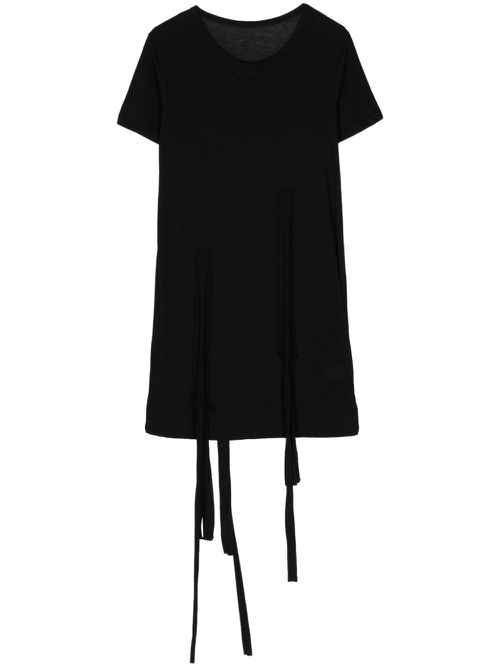 Drawstring long cotton T-shirt - Black