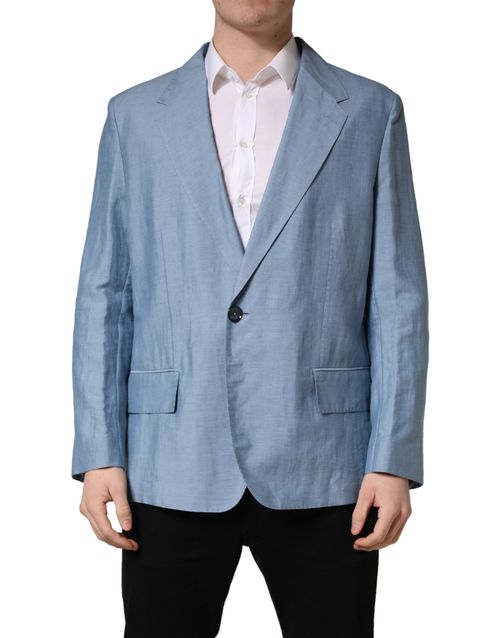 Single-Breasted Linen Blazer — Blue