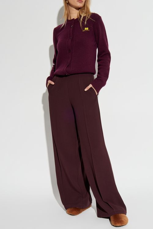 Wide-leg Pleated Trousers, Women's, Burgundy