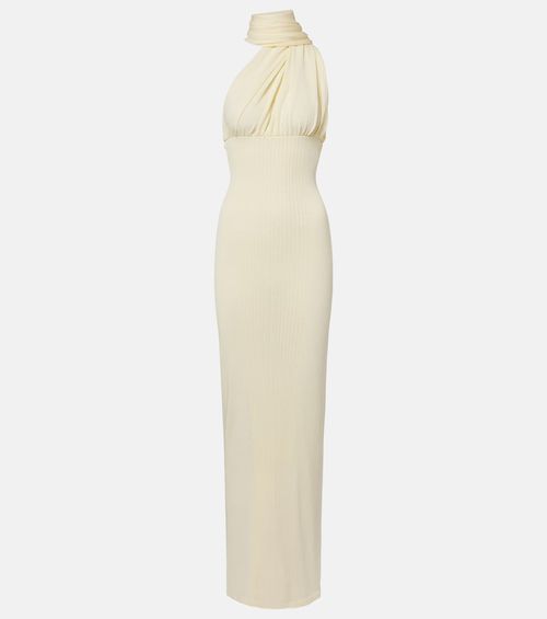 Thea scarf-detail ribbed-knit maxi dress