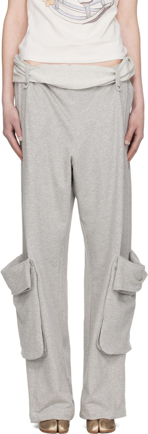 Gray Rolled Waist Sweat Cargo Pants