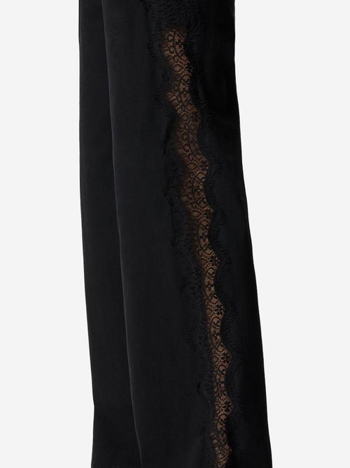 Lace-Trimmed Denim Trousers — Black