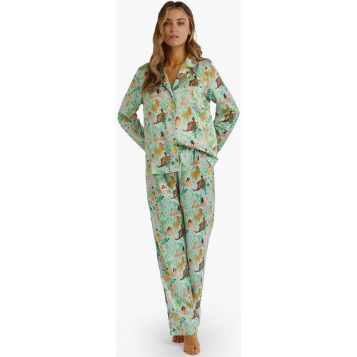 Bodil Jane Nudes and Flowers Drop Hem Recycled Satin Long Sleeve PJ Top