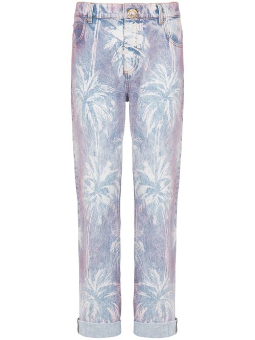 Palm tree-print boyfriend jeans - Blue