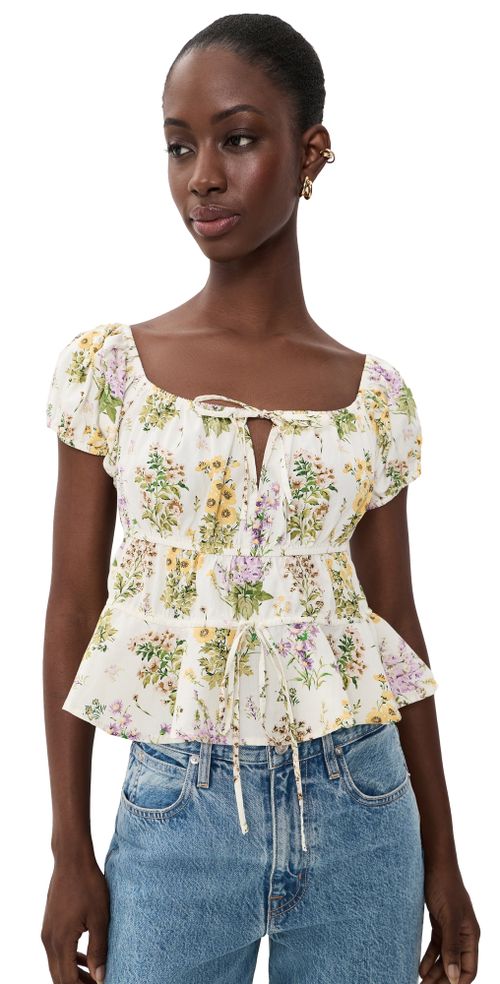 The Iris Top Small Botanical Ivory Lavender