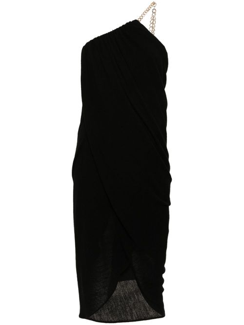 One-shoulder wool midi dress - Black