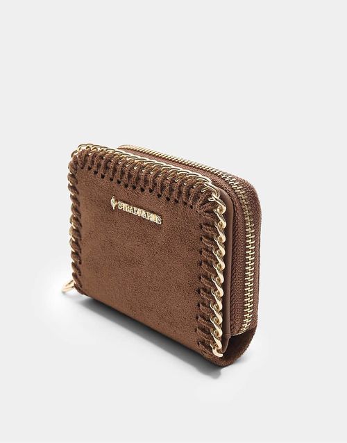 Chain detail purse with zip in terracotta-Brown