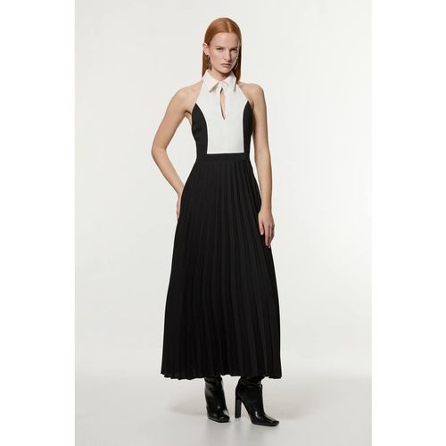 Karen Millen Women's Petite Contrast Detail Full Skirt Tailored Midi Dress in Mono