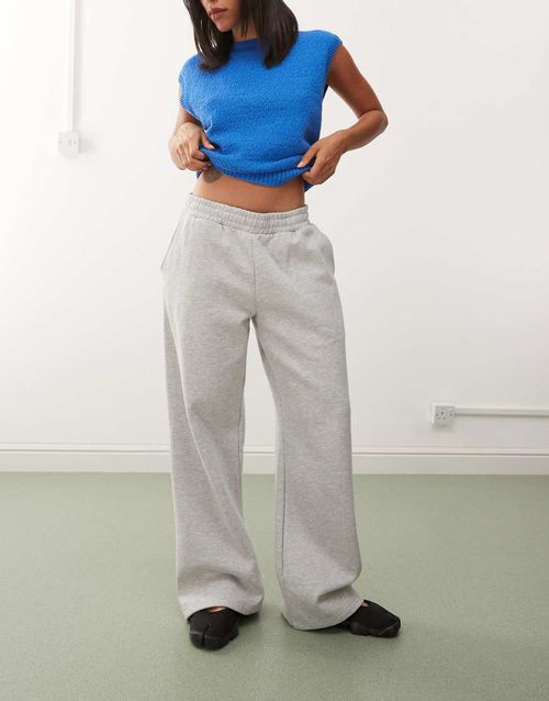 Heavyweight jersey wide leg joggers in grey melange