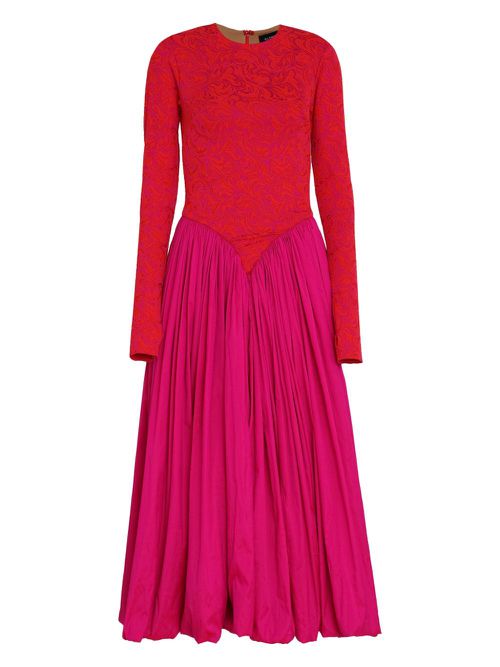 Long-sleeve patterned-jacquard midi dress - Pink