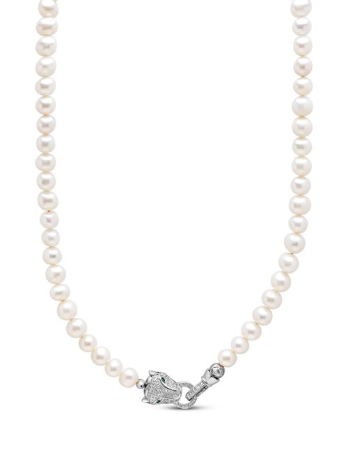 Panther head lock pearl necklace - White