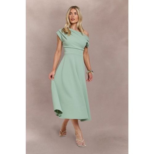 Boohoo Womens Crepe Asym Neck Skater Midi Dress - Green