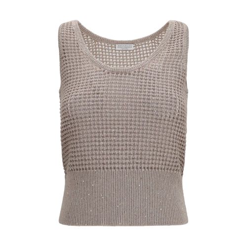 Perforated Sequin Cotton Tank Top — Beige