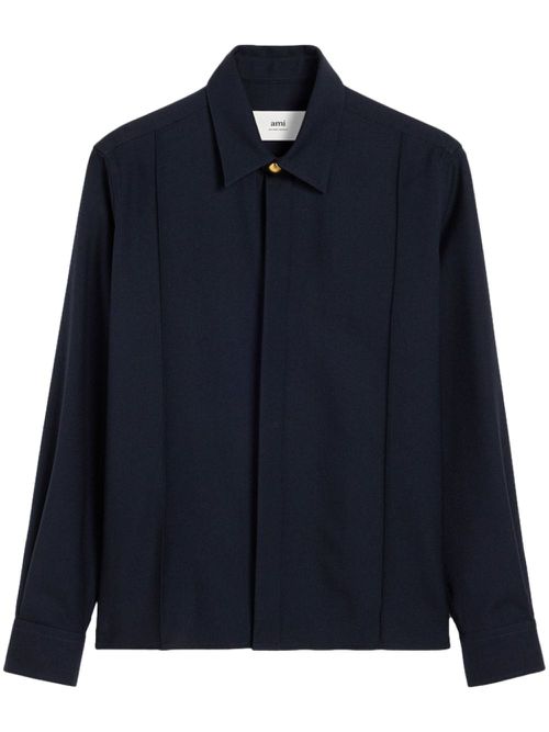 Pintuck virgin wool shirt - Blue