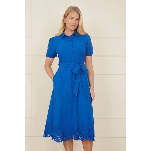 Yumi Women's Blue Cotton Shirt Midi Dress With Cut Out Detai