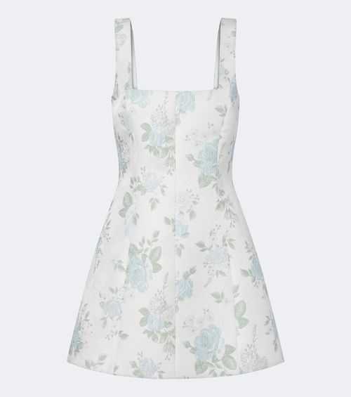 Floral lamé brocade minidress