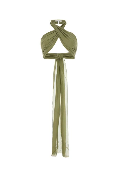 Silk Wrap-Halter Tank Top — Green
