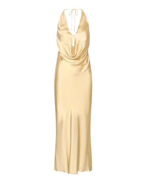 Draped Halterneck Chiffon Dress — Beige