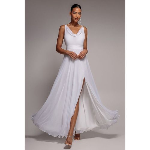 Goddiva Chiffon Cowl Twisted Rope Strap Lace-up Flared Maxi Dress - Ivory