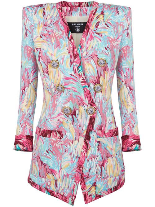 Feather-print cotton blazer - Pink