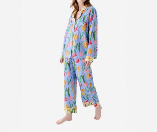 Organic Printed Long Pajama Set In Tulips Mauve