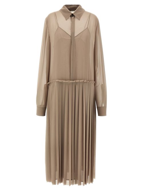 Beige Pleated Midi dress