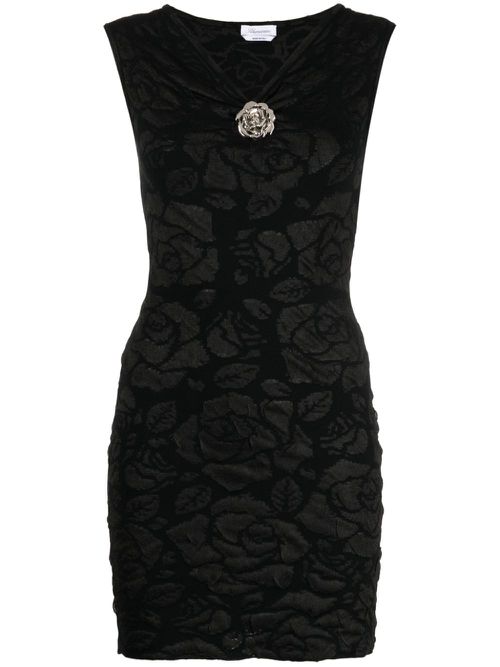 Patterned-jacquard V-neck dress - Black