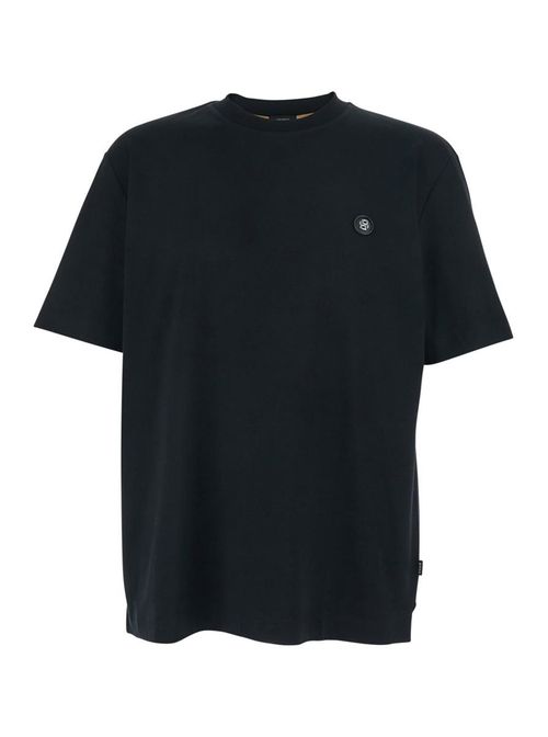 Black Crewneck T-Shirt With Logo Patch On The Front In Cotton Man