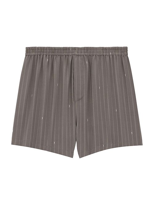 Men's Cassandre Shorts in Striped Silk Crepe De Chine - Gris