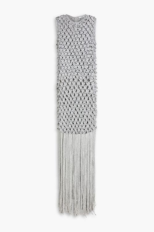 Fringed metallic crocheted maxi dress - Metallic - S
