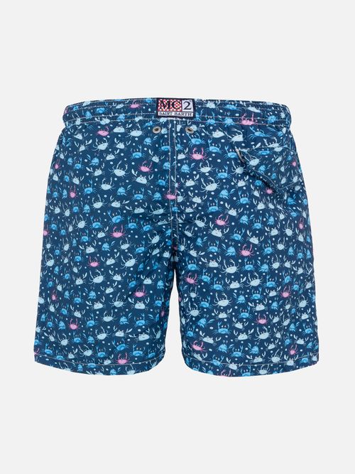Boy Swim Shorts With Multicolor Crabs Print Blue Swimshort